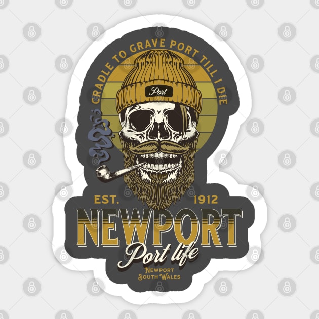 Newport Wales, Skater Port Skull Sticker by Teessential